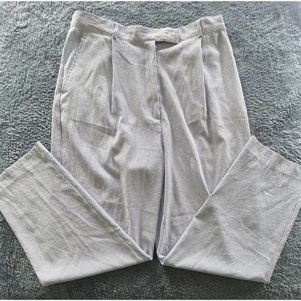 Talbots Girlfriend Chino Blue Striped Seersucker Straight Leg‎ Pants Womens 16